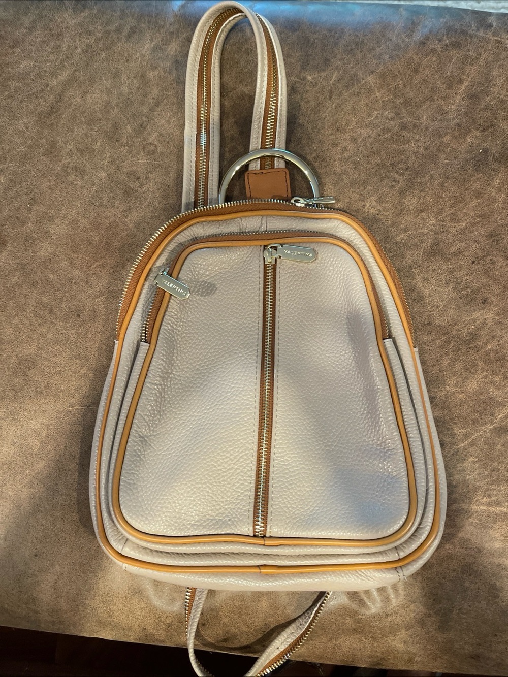 Valentina Cream and Tan Leather Backpack